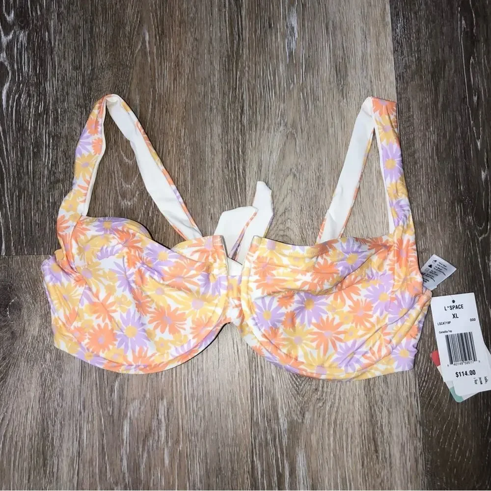 L*Space Bikini Swimsuit Camellia Top Joy Bottom Bitsy in Oopsie Daisy XL NWT